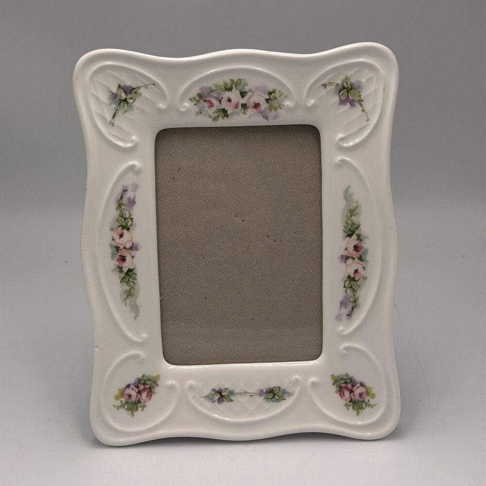 Vintage Taiwan ROC Ceramic Floral Picture Frame 4x3 Pink Roses Shabby Chic